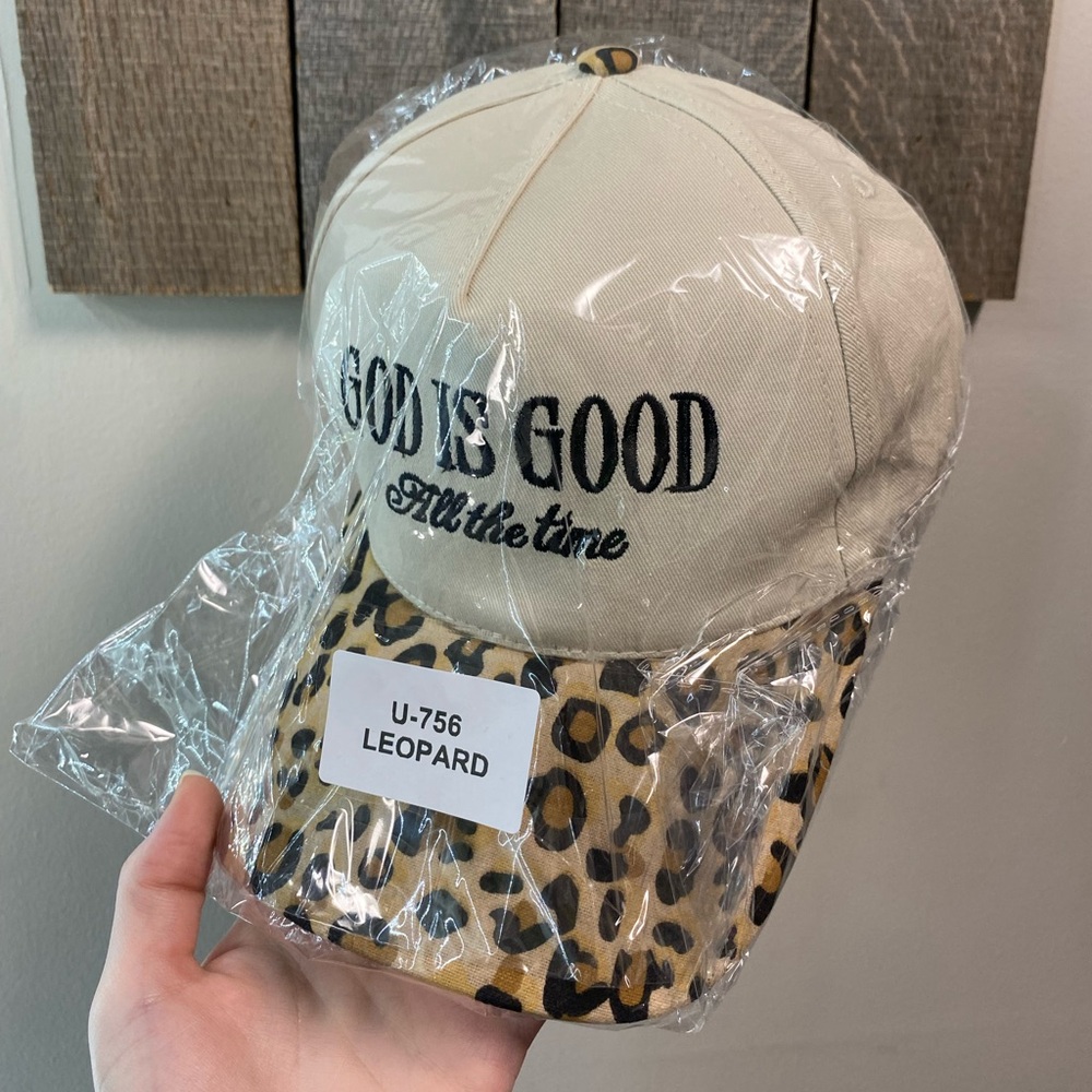 God is Good Embroidered and Leopard Print Trucker Hat - Picture 2 of 4
